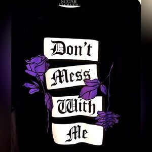 NWOT Don’t Mess With Me Purple Rose Gothic Oversized Tee XL